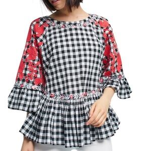 Anthropologie Pankaj & Nidhi Gingham Swing Tunic Black & White Check Top Blouse